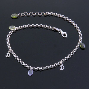 Sudraba potītes ķēdīte ar kristāliem "mēness"